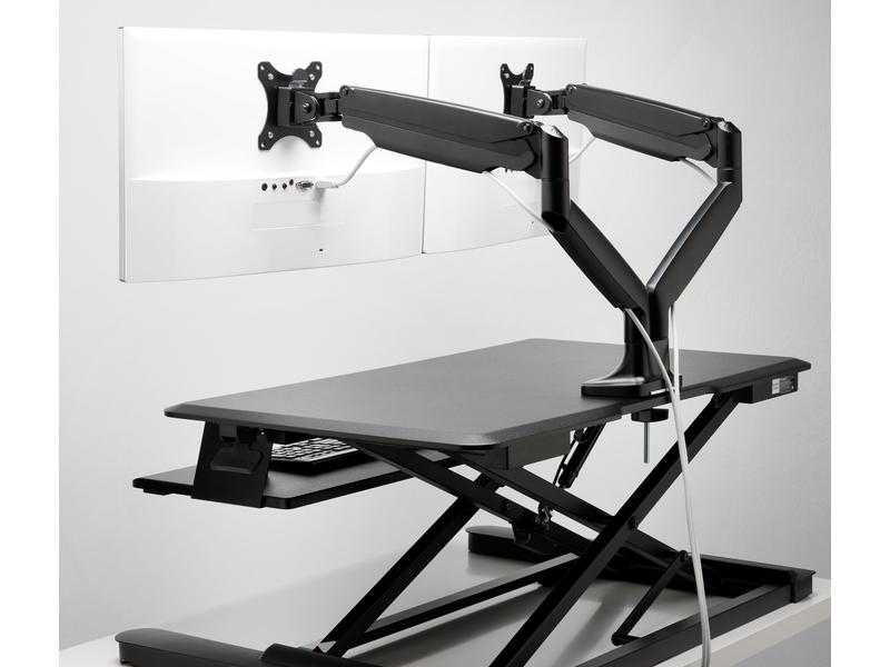 Kensington Tischhalterung SmartFit OneTouch Dual Schwarz Stabiler Dual-Monitorarm mit integrierter Gasdruckfeder und verstellbarer Spannung