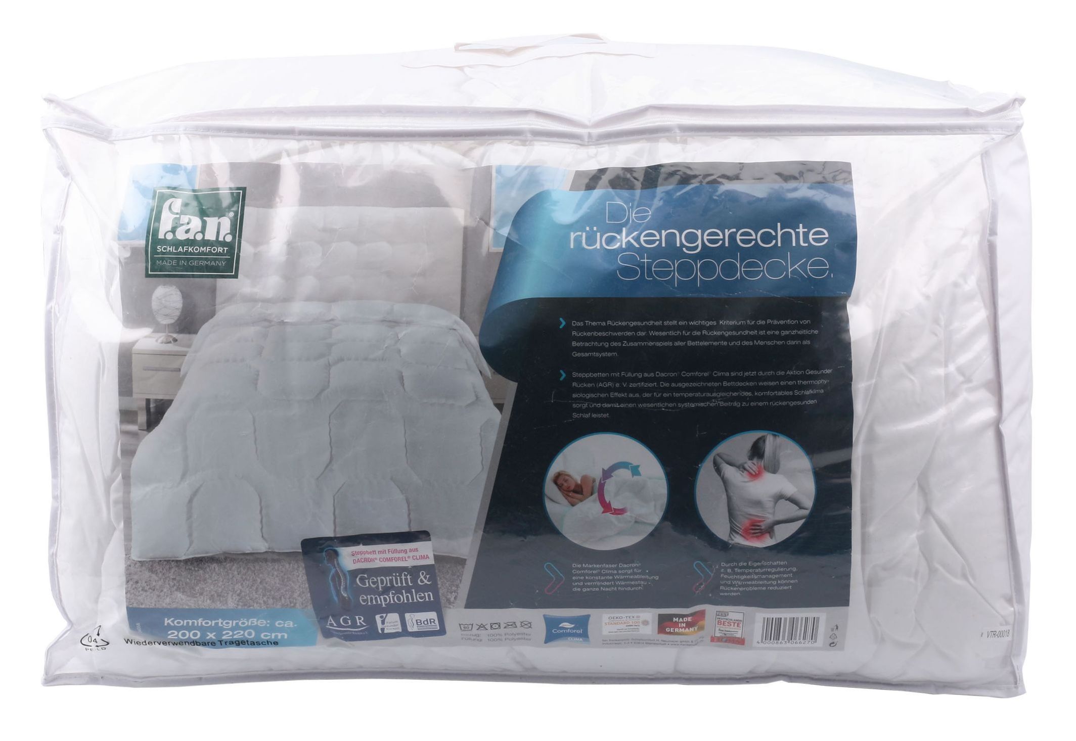 Steppbettdecke 200 x 220 cm rückengerecht Tragetasche Allergiker gereignet