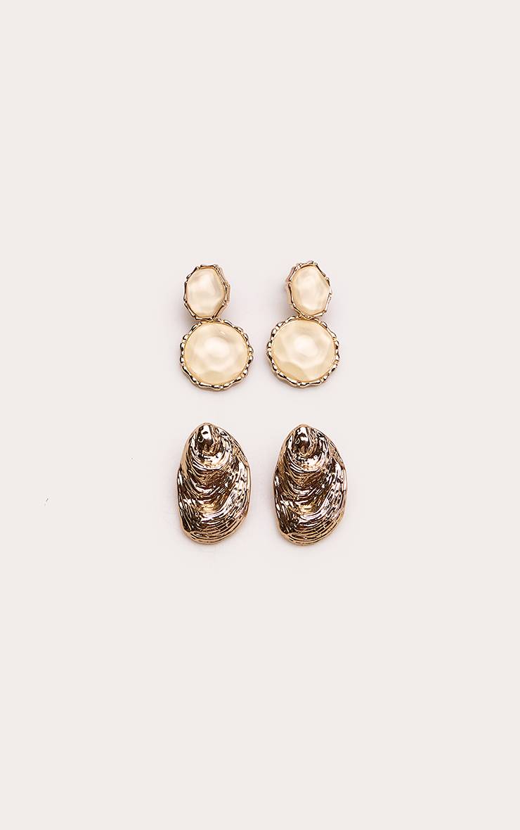 Doré Boucles D'oreilles Multipack En Résine Coquillage À Feuille Dorée
