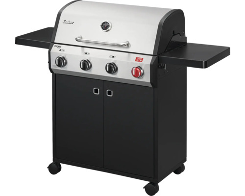 Enders Chicago Next 4 R Turbo gasbarbecue, roestvrij staal/zwart, 4 branders, inclusief dekselthermometer, vetopvangbak, grillrooster, krachtige warmtezone, zijplank en warmhoudrek. Grillrooster: geëmailleerd gietijzer.