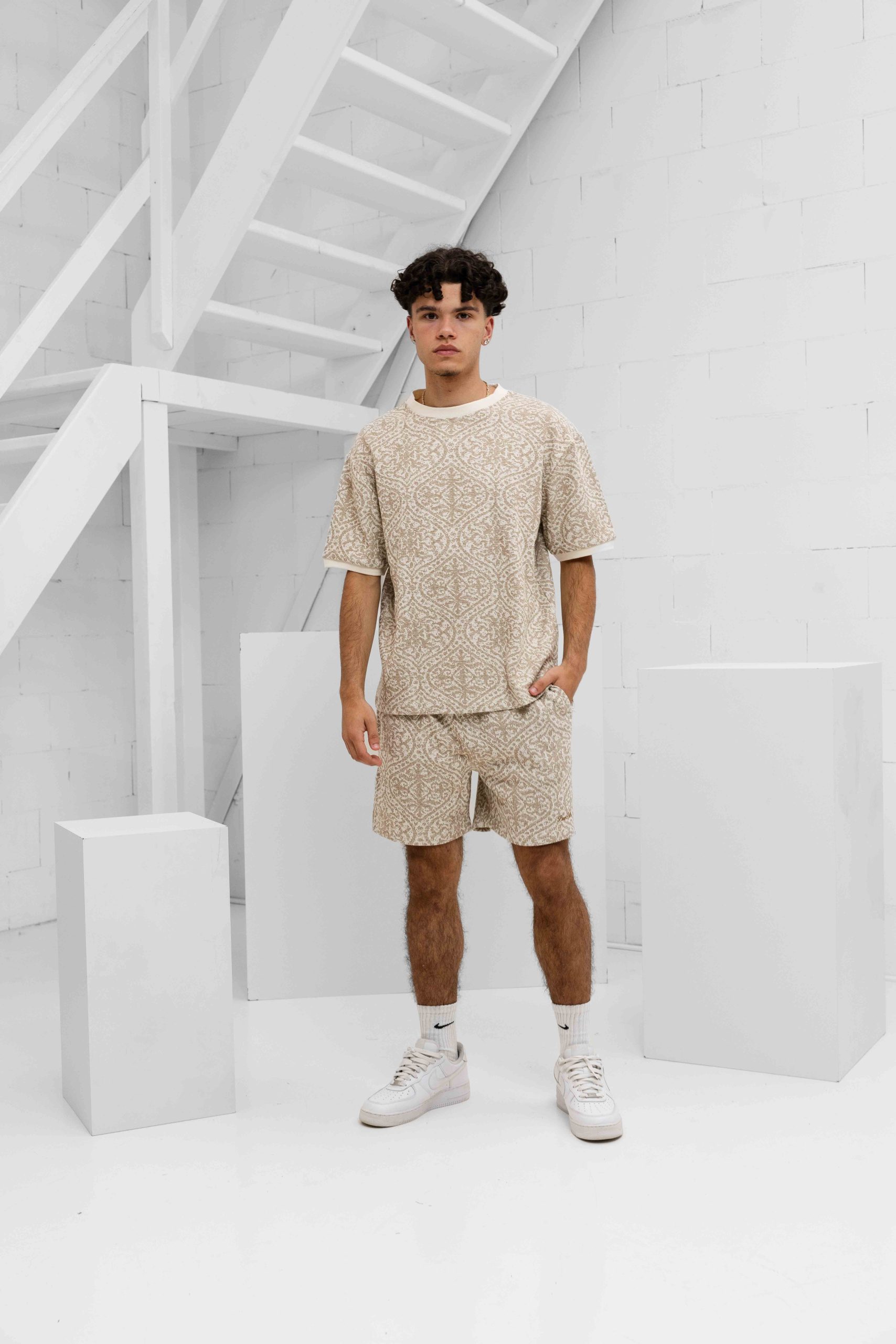 Pure Path Jacquard Set Heren Bruin/Wit