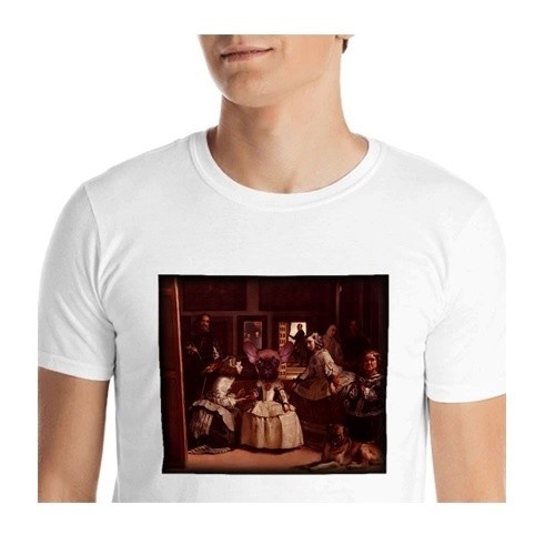 Camiseta masculina Mascochula, Las Meninas, personalizada com seu animal de estimação, branca