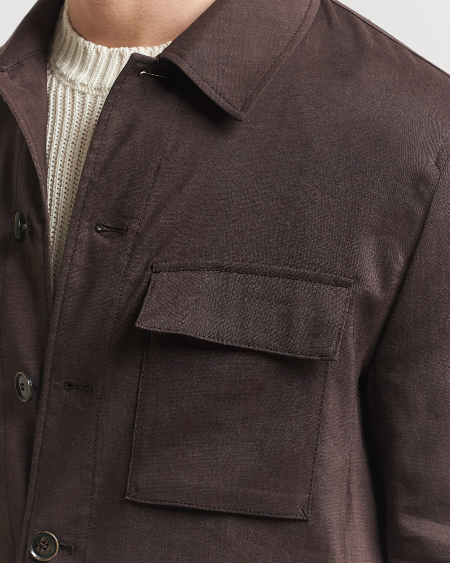 BOSS CAMEL Corvin Linen Shirt Jacket Dark Brown