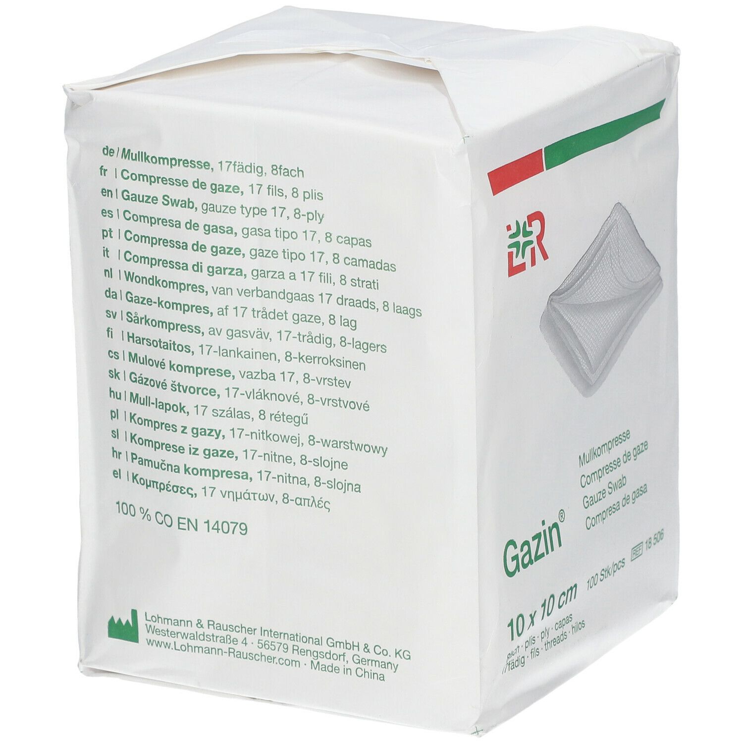 Gazin® Mullkompresse 10 cm x 10 cm unsteril 8 lagig