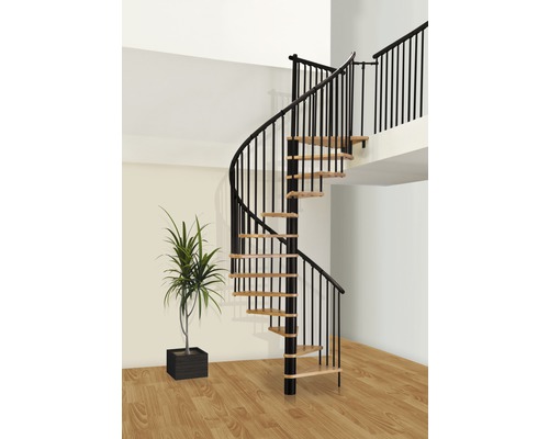 Pertura wenteltrap Irini beuken gelamineerd hout Ø 120 cm zwart 12 treden 13 stootborden