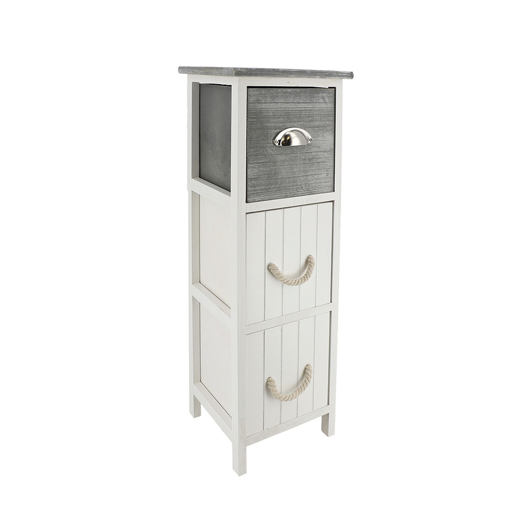 Meuble de rangement salle de bain 3 tiroirs blanc gris 25x77x25cm