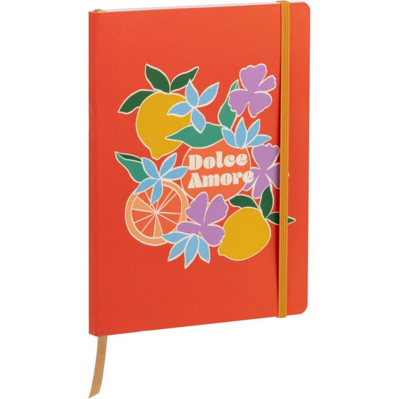 Dolce Amore, Carnet brochure souple A5 14,8x21 cm, 128 pages, ligné, marquepage, fermeture à élastique, ass.
