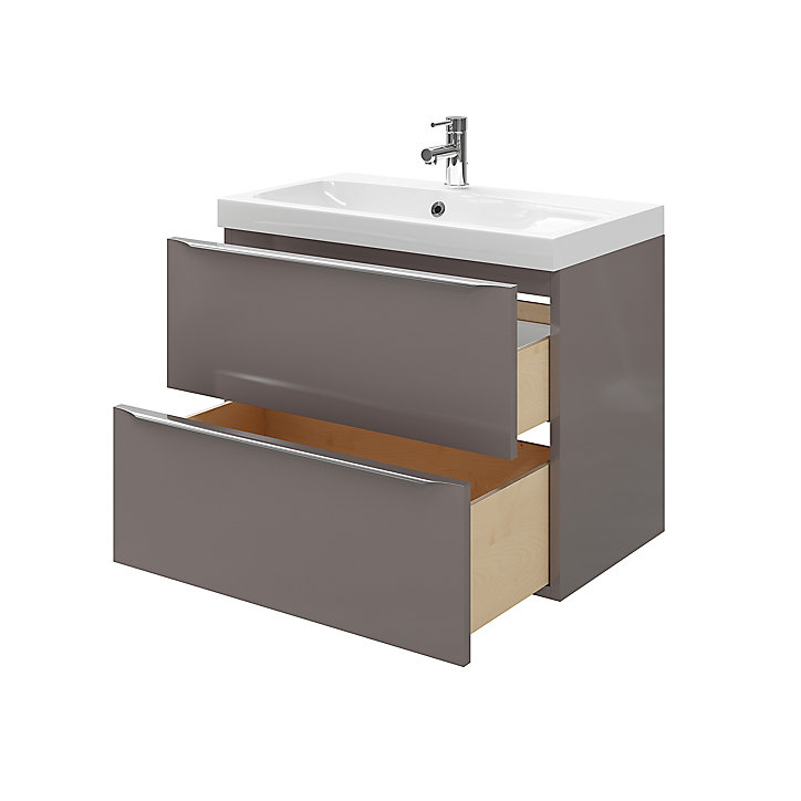 Meuble sous vasque à suspendre GoodHome Imandra gris taupé 80 cm + plan vasque Mila