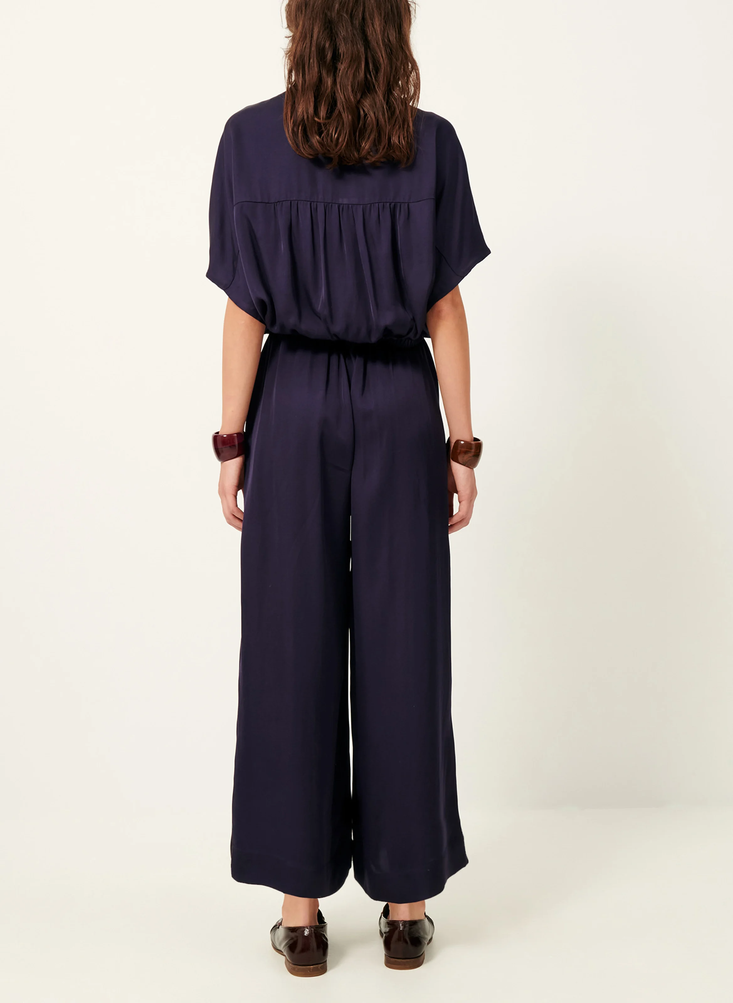 ISLA NIGHT - Pantalon large taille haute fluide | Bleu