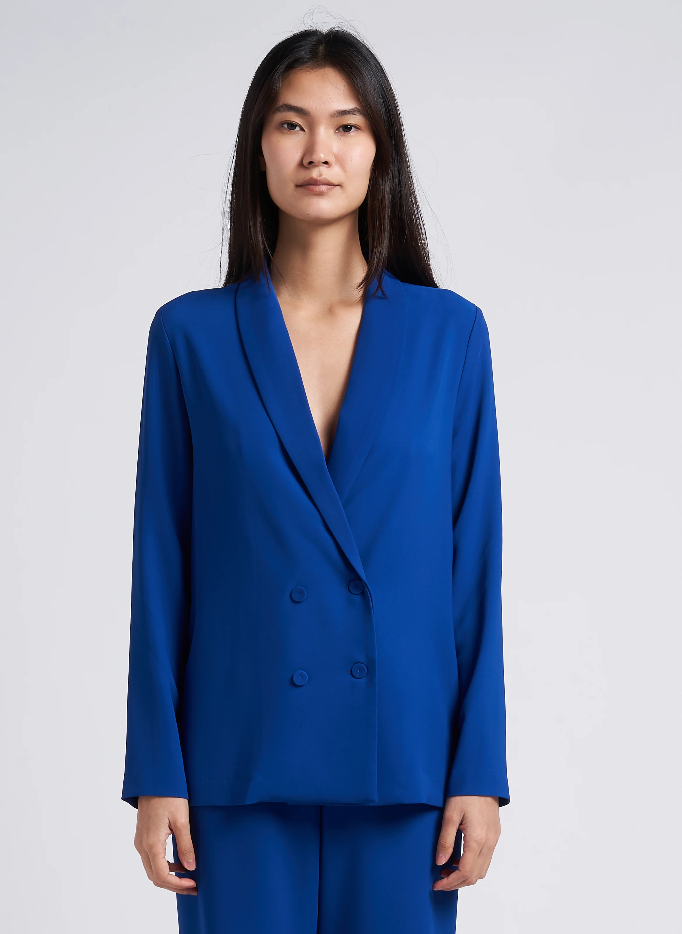 Blazer ample col tailleur à fermeture croisée | Bleu
