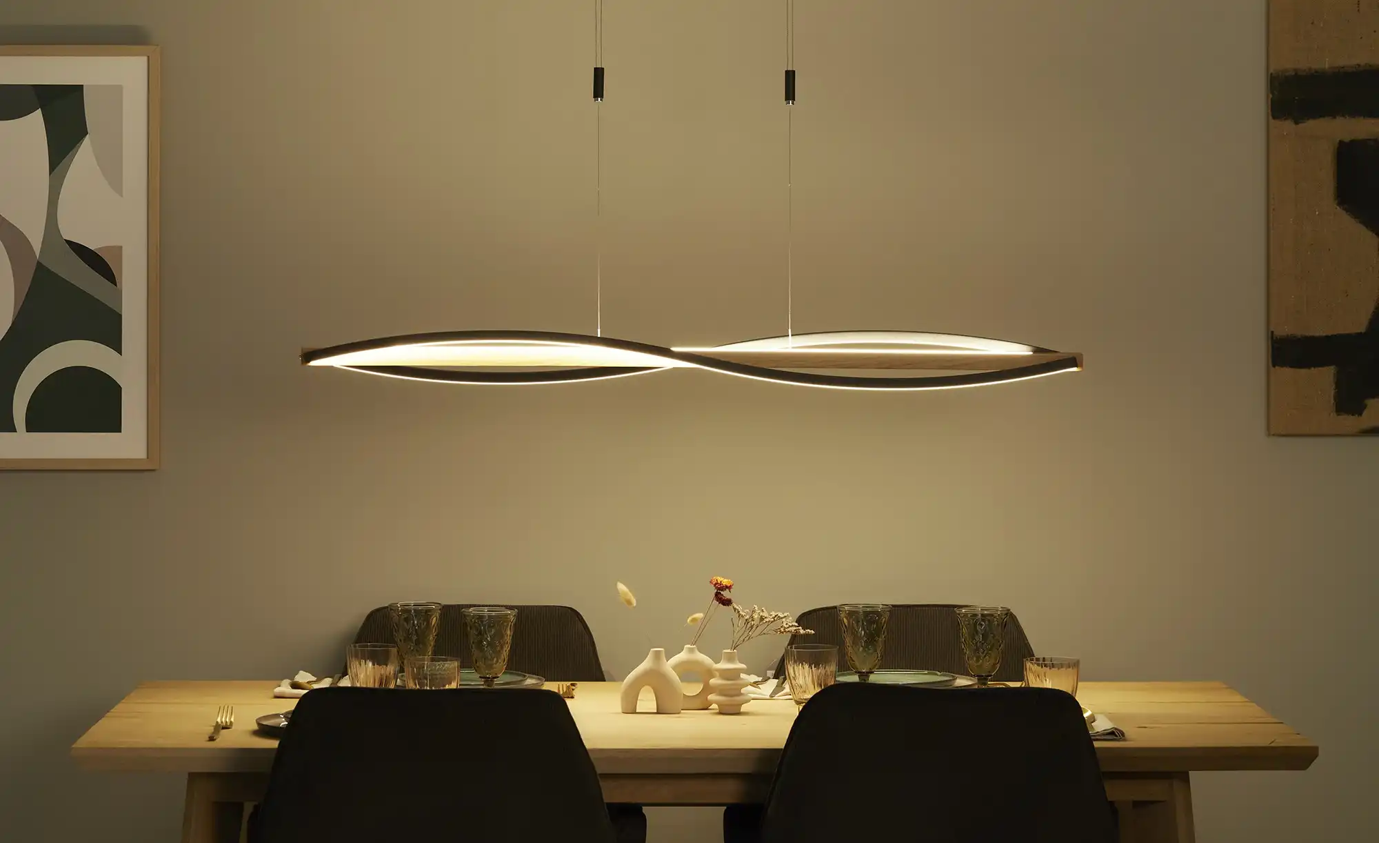 KHG LED-Pendelleuchte, 3-flammig, schwarz/ Eiche