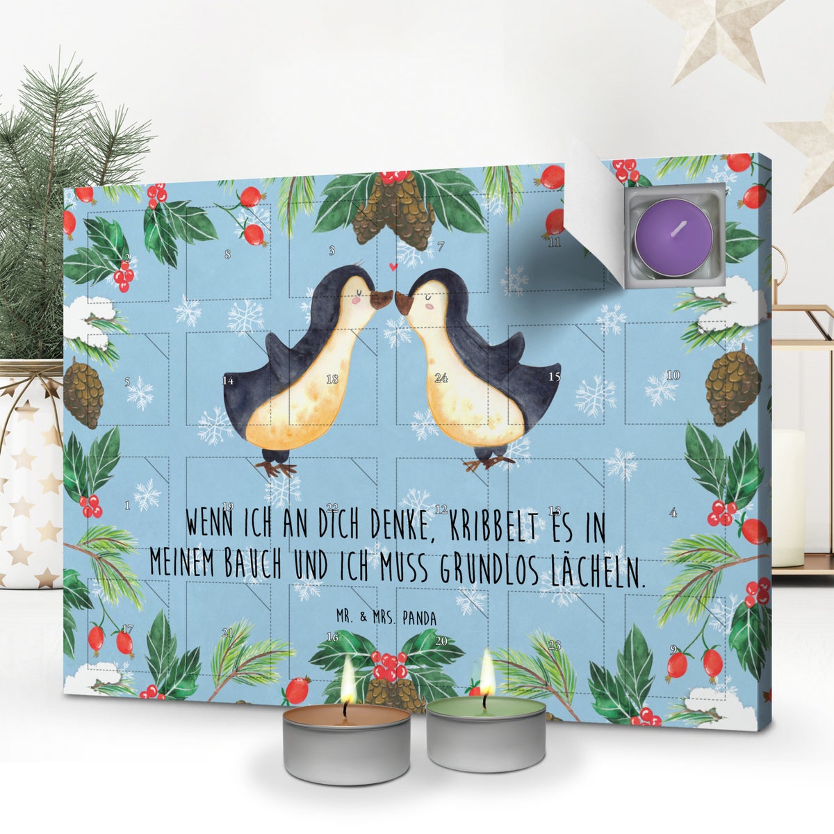 Mr. & Mrs. Panda Geurkaars Adventskalender Pinguïnkus - Pastelblauw