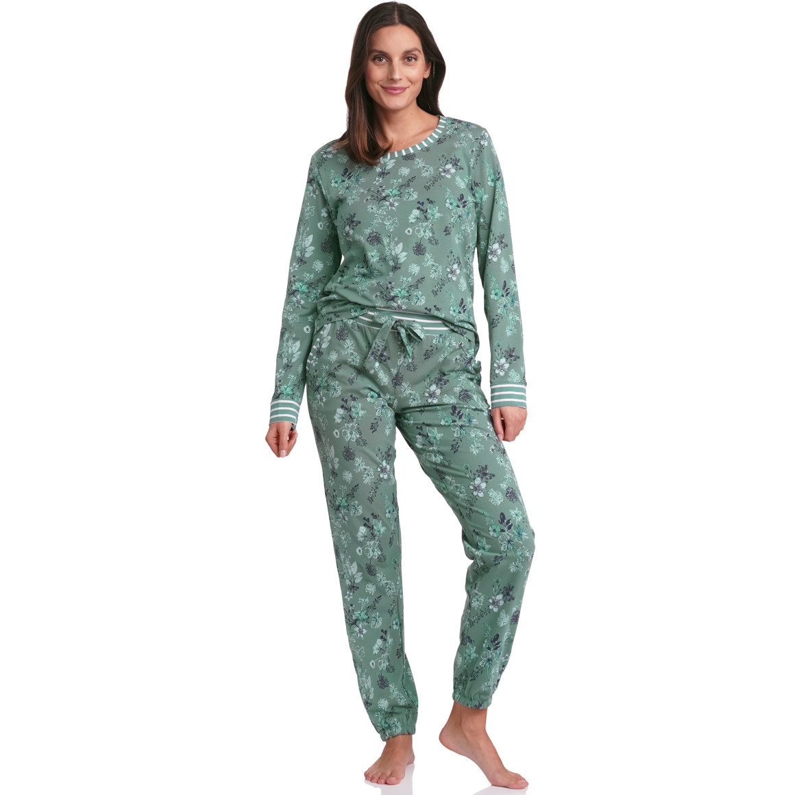 Gina Benotti Damen Schlafshirt mit Blumen dunkelgrün