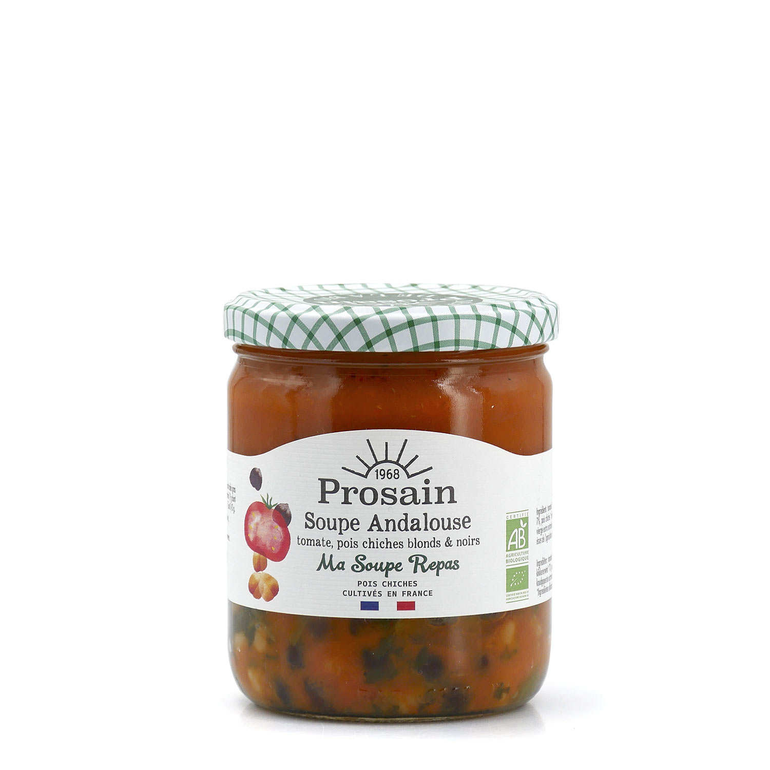 Soupe Andalouse bio à la tomate et aux deux pois chiches