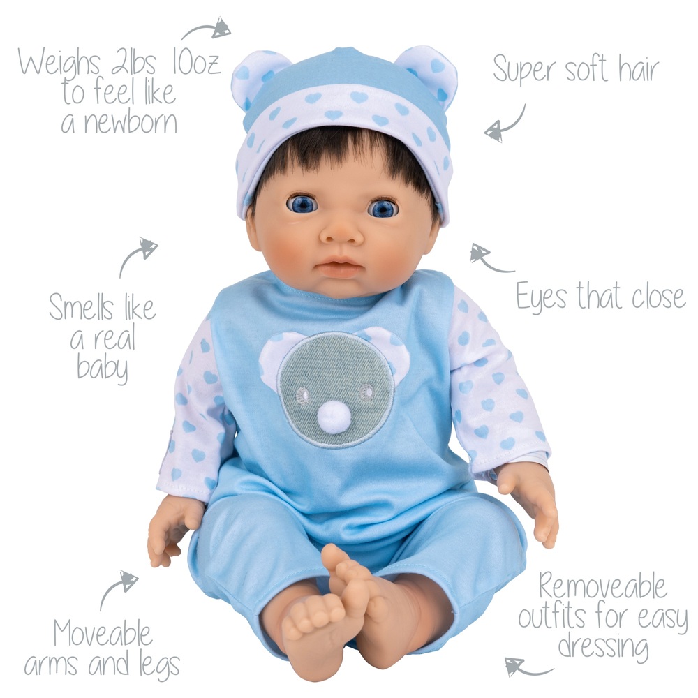 Tiny Treasures Puppe im blauen Bärenoutfit, 44 cm