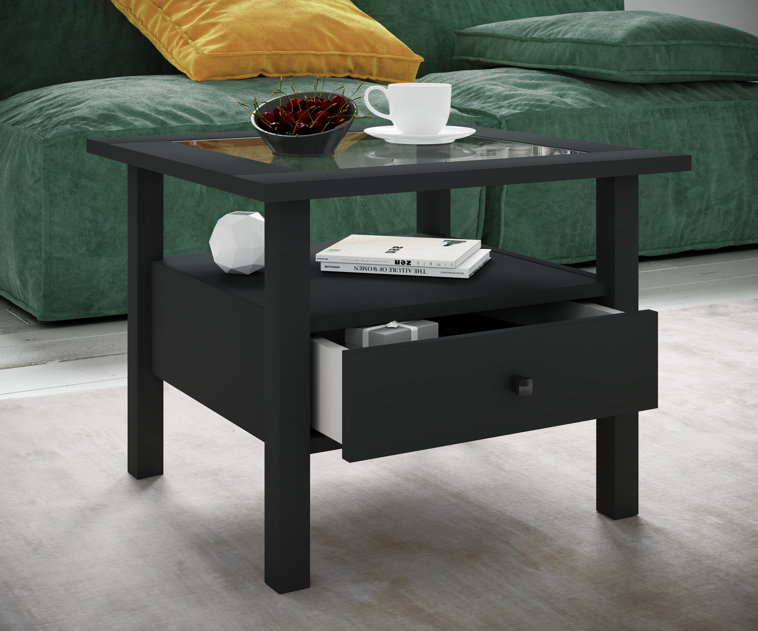 VCM Holz Beistelltisch Couchtisch Sofatisch Wohnzimmertisch Schublade Lingis M