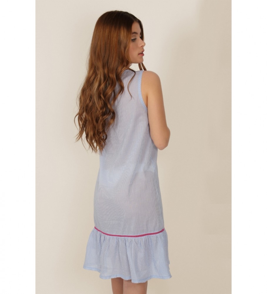 Camisola Admas com suspensórios, bordado mexicano azul.