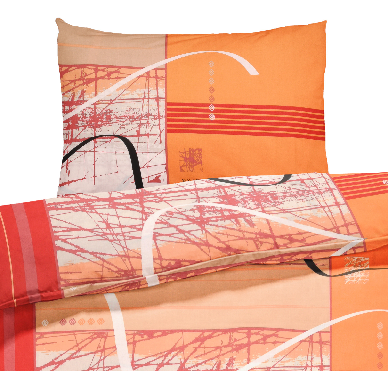 Bettwäsche Satin Picasso orange 160x210 65x100 Bettanzug Nord