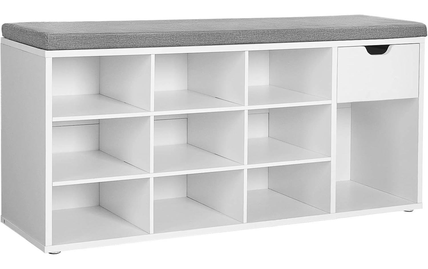 Schuhschrank mit Polster, 104 x 30.5 x 48 cm, Weiss<br>Schuhbank mit 11 Fächer