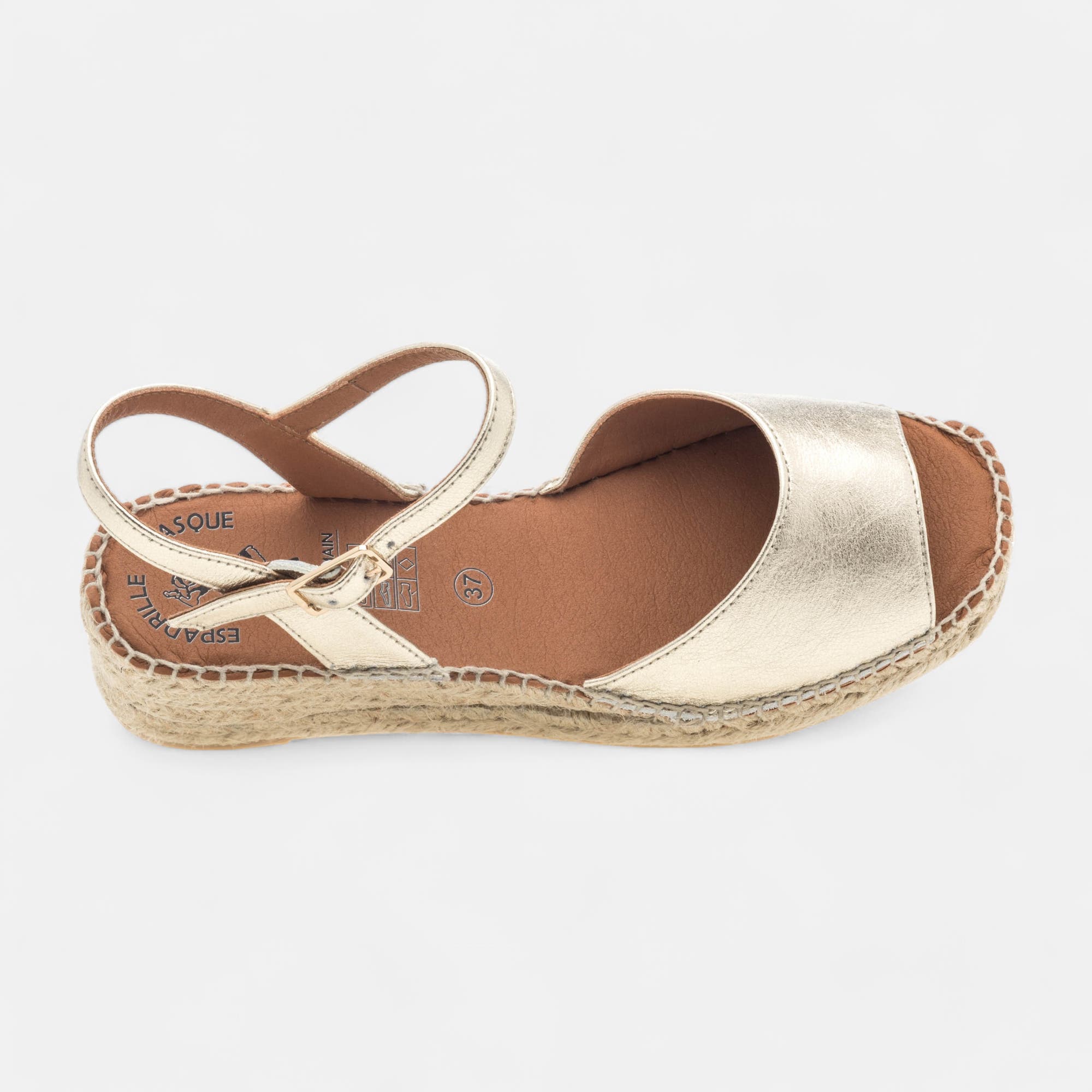 Espadrilles à talon compensé Femme en cuir or