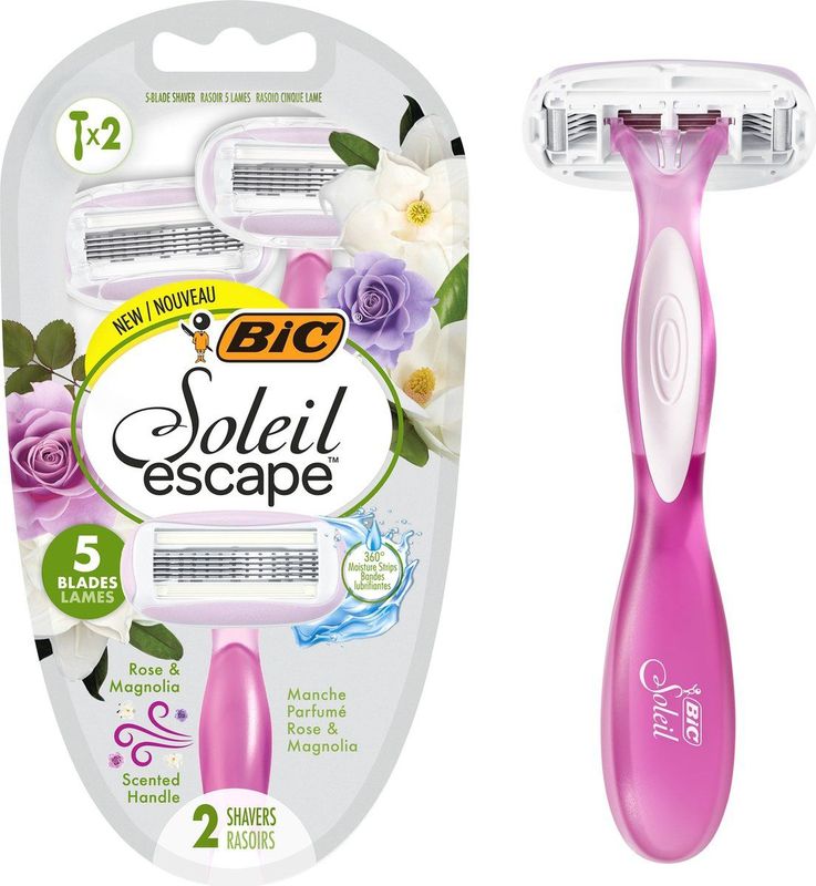 BIC Soleil Escape Scheermes- Geur Roos en Magnolia - Geparfumeerde greep - Verpakking van 2 wegwerpscheermesjes - 5 mesjes