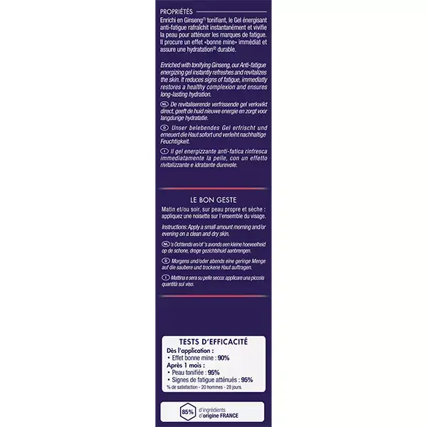 Gel energizante anti-fadiga orgânico Jonzac Thermal Water Men 50ml