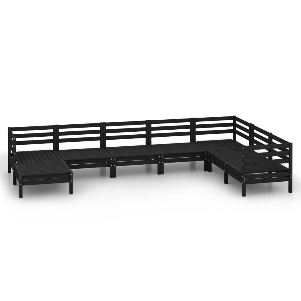 Salon de jardin meuble d'extérieur ensemble de mobilier 8 pièces bois de pin massif noir