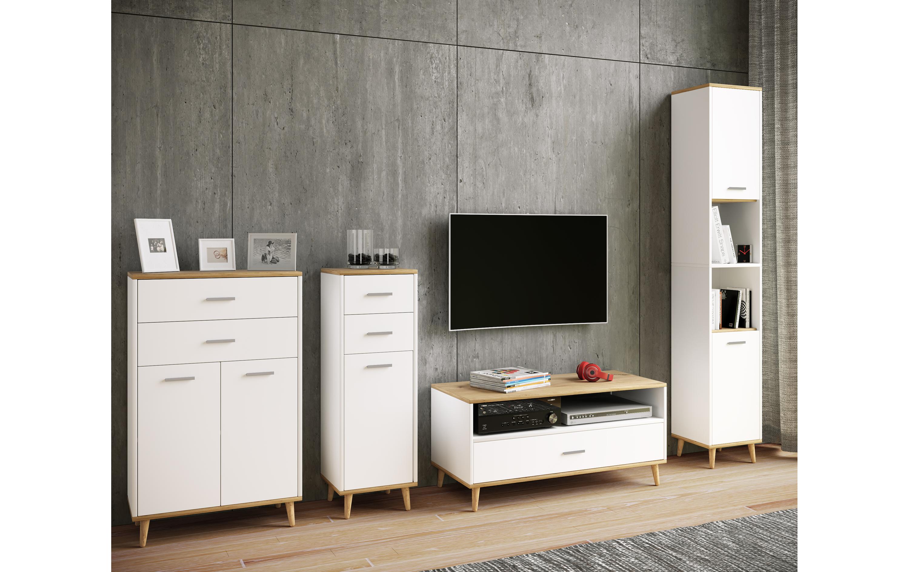 Kommode Landos 60 x 81.4 cm, Weiss/Honig-EicheAufbewahrungsschrank