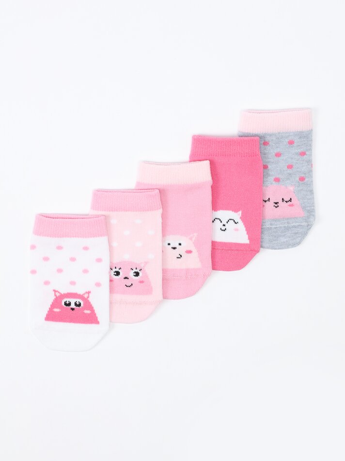 Pacote com 5 pares de meias com estampa de gatinhos - Sortidas