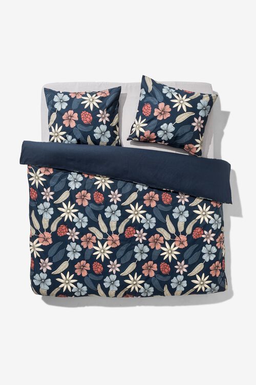 housse de couette en coton doux 200x200/220 fleurs bleu