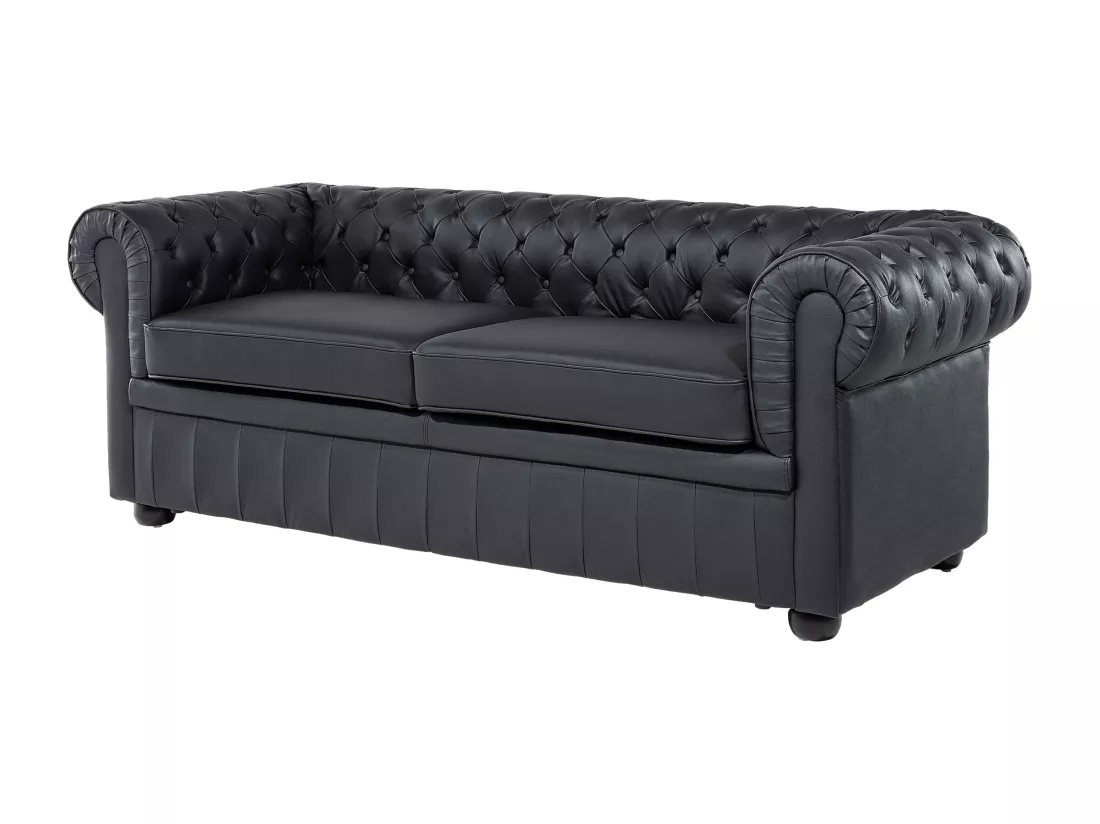 Ensemble canapé et fauteuil en cuir noir 4 places CHESTERFIELD