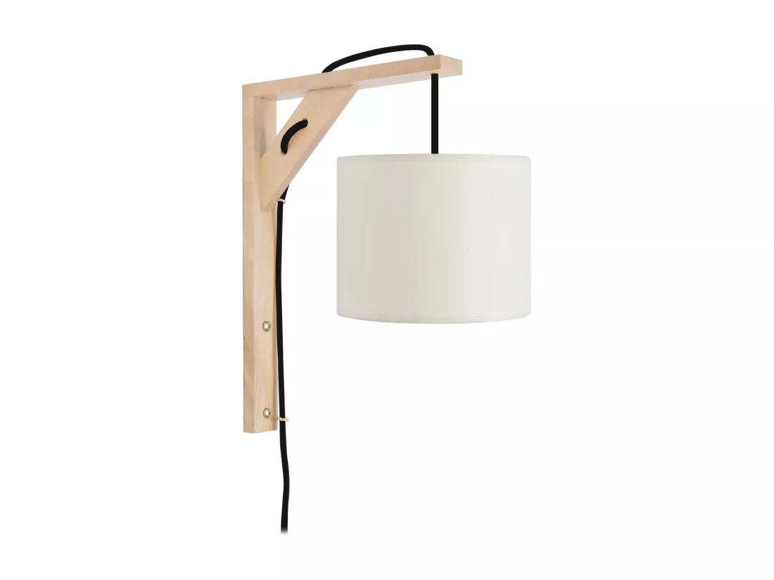 Applique abat-jour blanc et bois, 16cm.