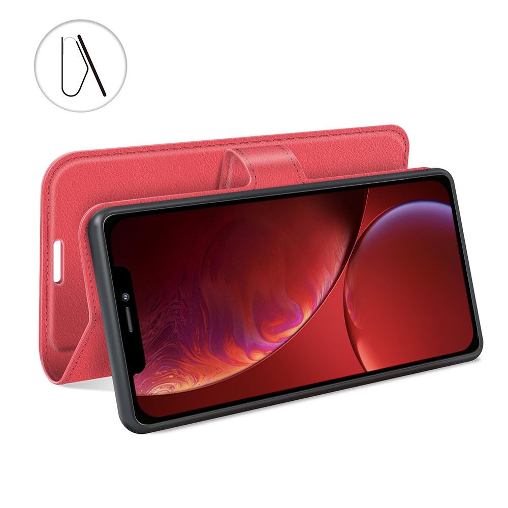 iPhone 13 Leder Tasche Flip Cover Litchi Look - Rot