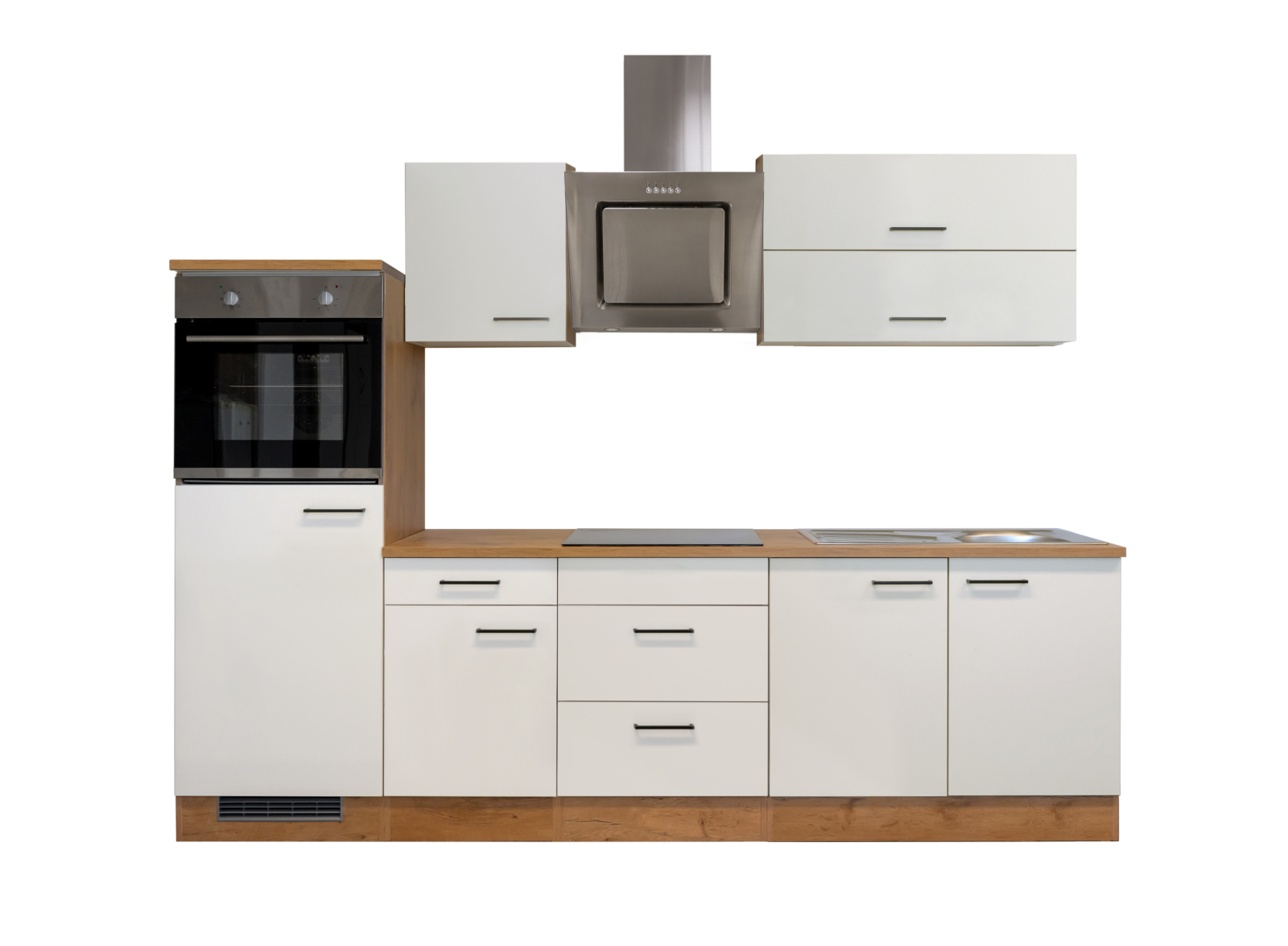 Küchenblock VINTEA - Magnolia matt-Lancelot Oak - mit E-Geräten - 270 cm