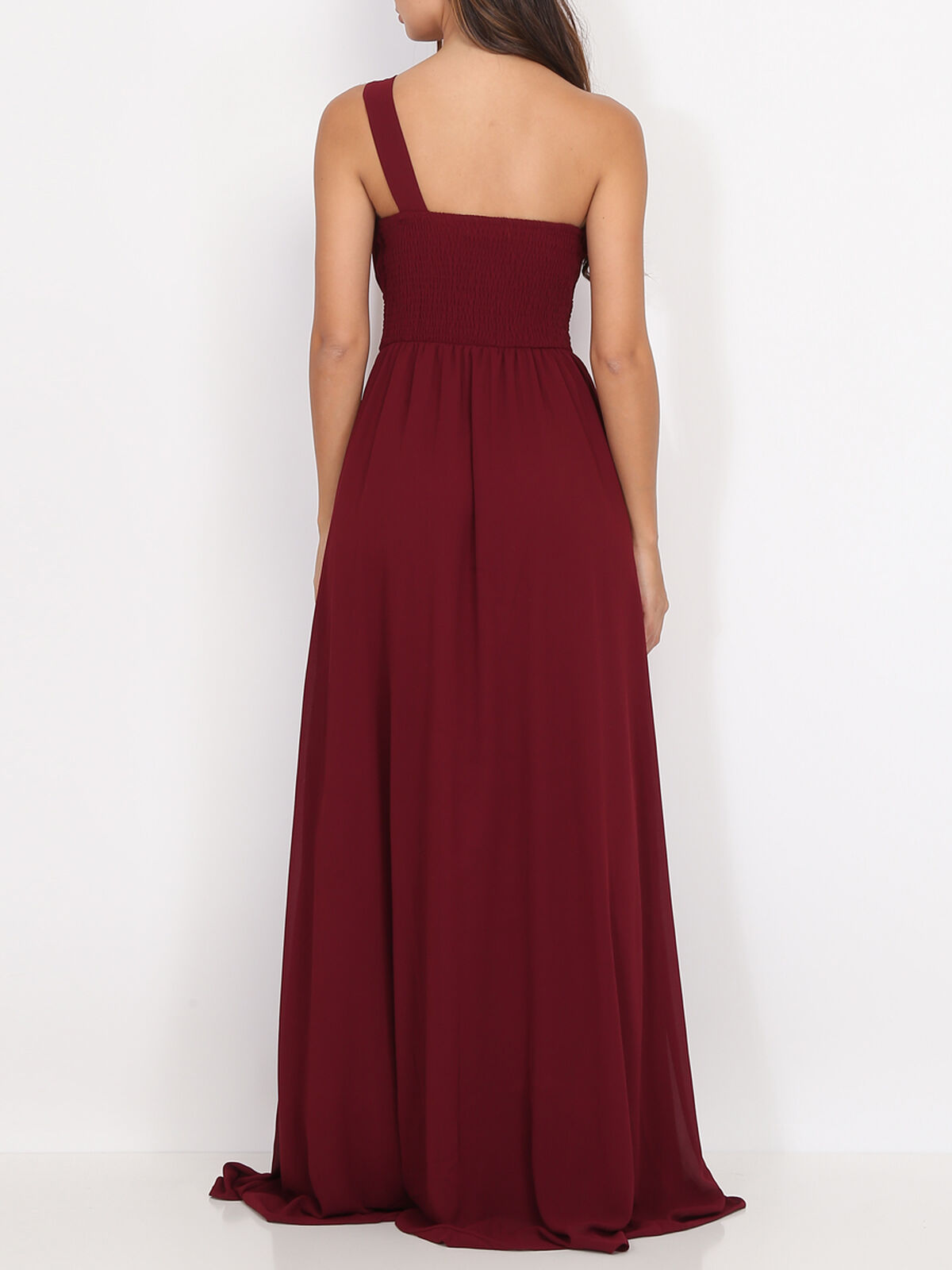 Robe longue drapée one shoulder- Bordeaux