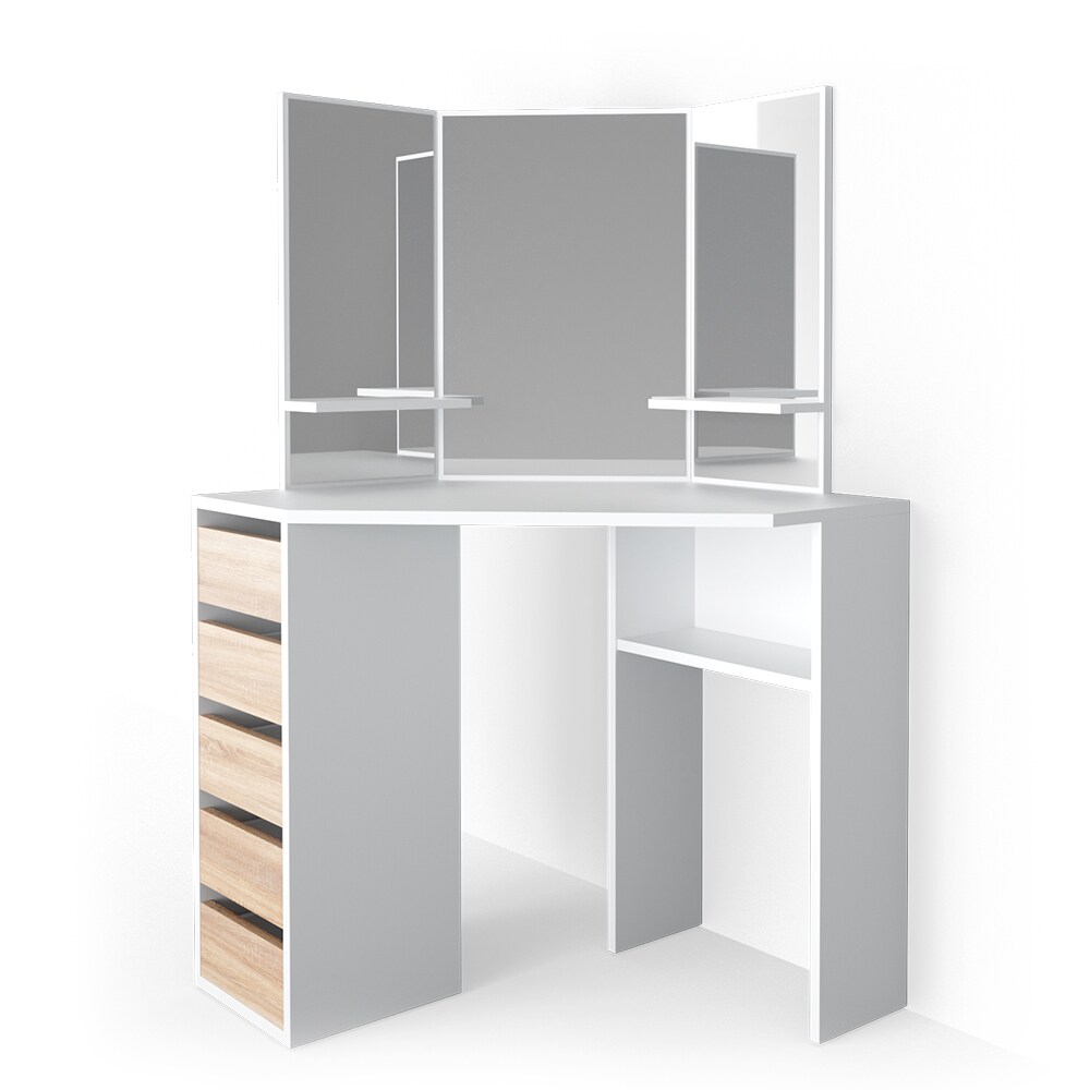 Vicco Eckschminktisch Frisiertisch Schminkkommode Arielle Weiß Sonoma Spiegel 110x145 cm modern Schlafzimmer Kommode Schublade Ablage Aufbewahrung Kosmetiktisch Schminkkonsole Make-Up-Tisch