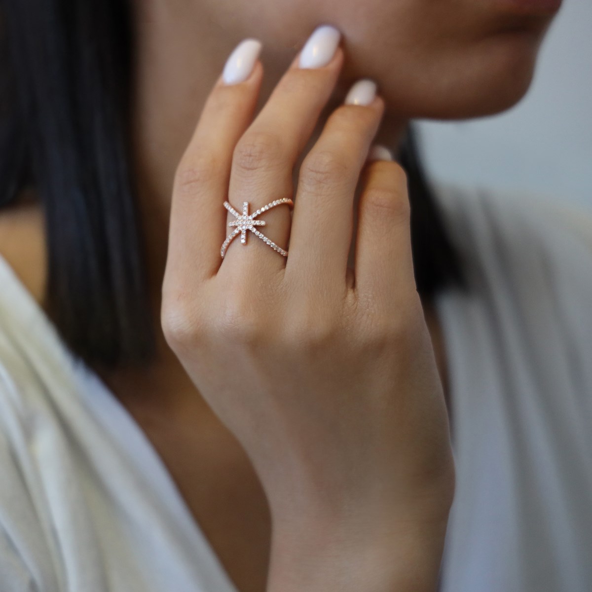 Bague Argent Motif Croix Rose
