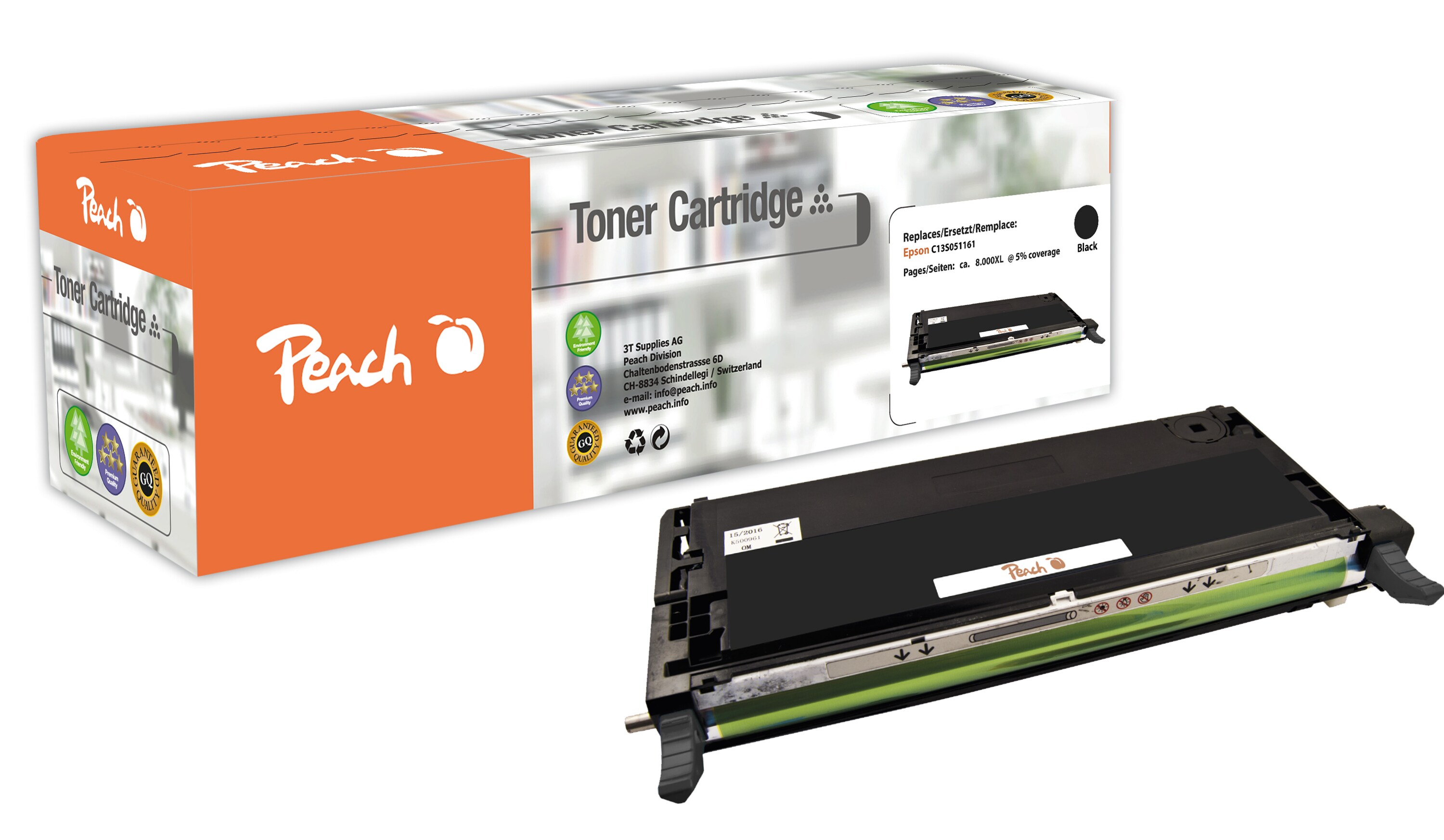 Peach E2800Toner bk ersetzt Epson C13S051161 für z.B. Epson Aculaser C 2800, Epson Aculaser C 2800 DN, Epson Aculaser C 2800 DTN (wiederaufbereitet)