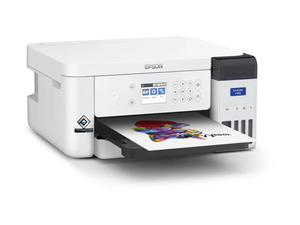 Epson SureColor SC-F100 - Printer - farve - farvesublimering - A4 - 600 x 1200 dpi - kapacitet: 150 ark - Wi-Fi, USB 2.0, LAN