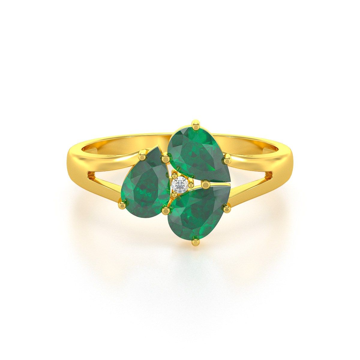 Bague ADEN Or 585 Jaune Emeraude et diamants 2.5grs