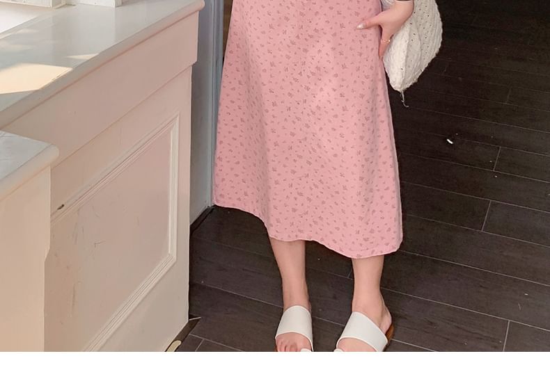 Krezol - Midi A-lijn denim rok met hoge taille en bloemenprint
