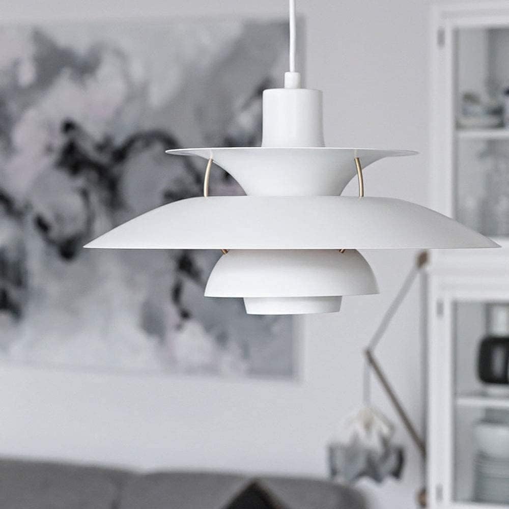 Pendelleuchte Weiss Aluminium Schatten Nordic Stil Pendellampe Esszimmer Esstisch Schlafzimmer Hängeleuchte Designer Vintage E27 Höhenverstellbar Innen Dekorativ Aufhängung Beleuchtung