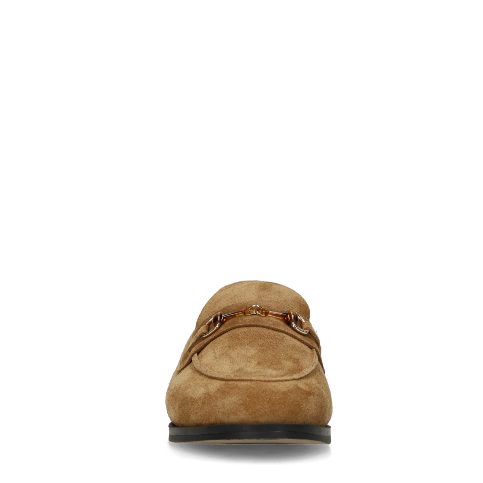 Bruine suède loafers met goudkleurig detail