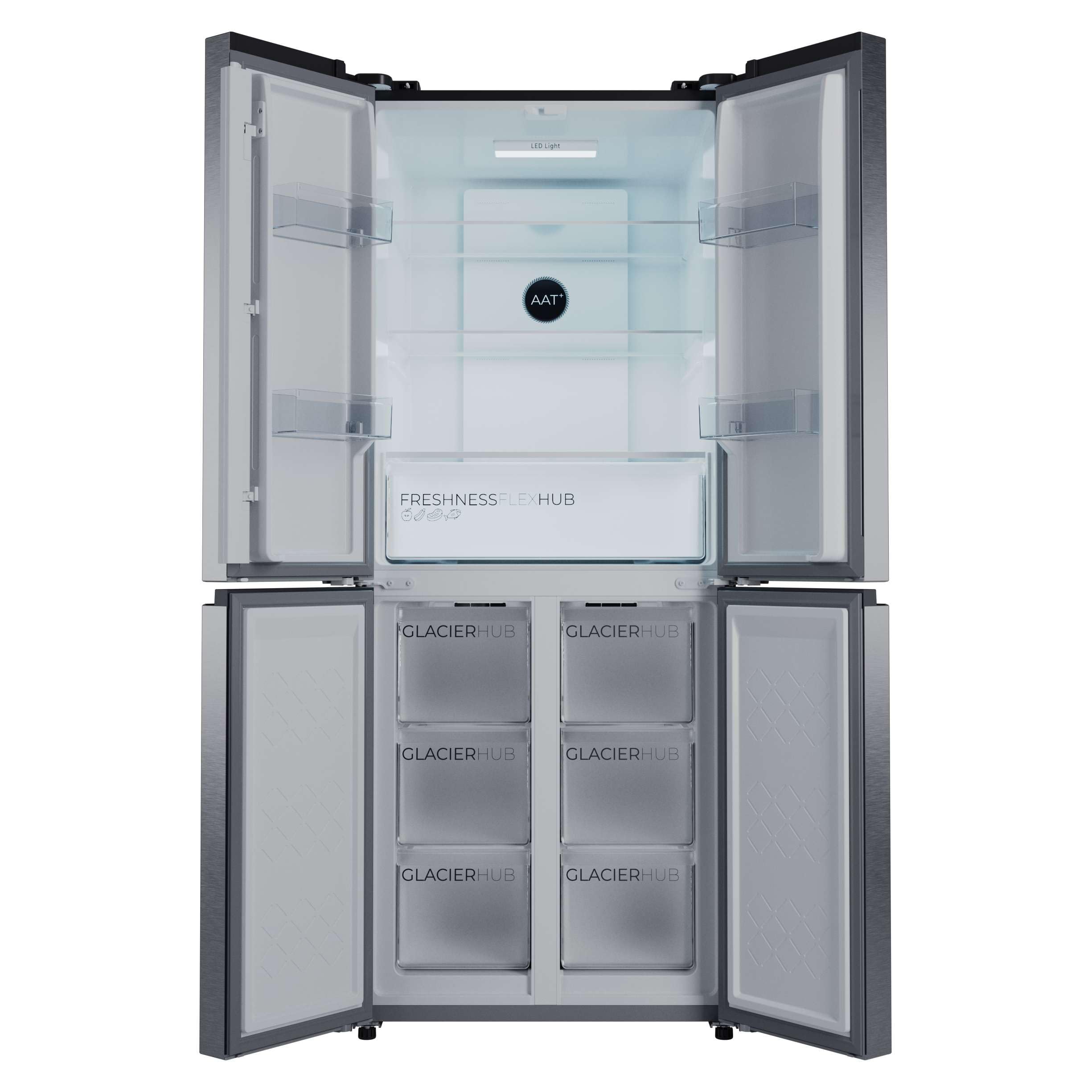 Cecotec Réfrigérateur 4 Portes Total No Frost Bolero CoolMarket 4D 394 Inox E,394 Litres, Hauteur 170 cm et 70 cm Largeur, Tiroir Température Variable