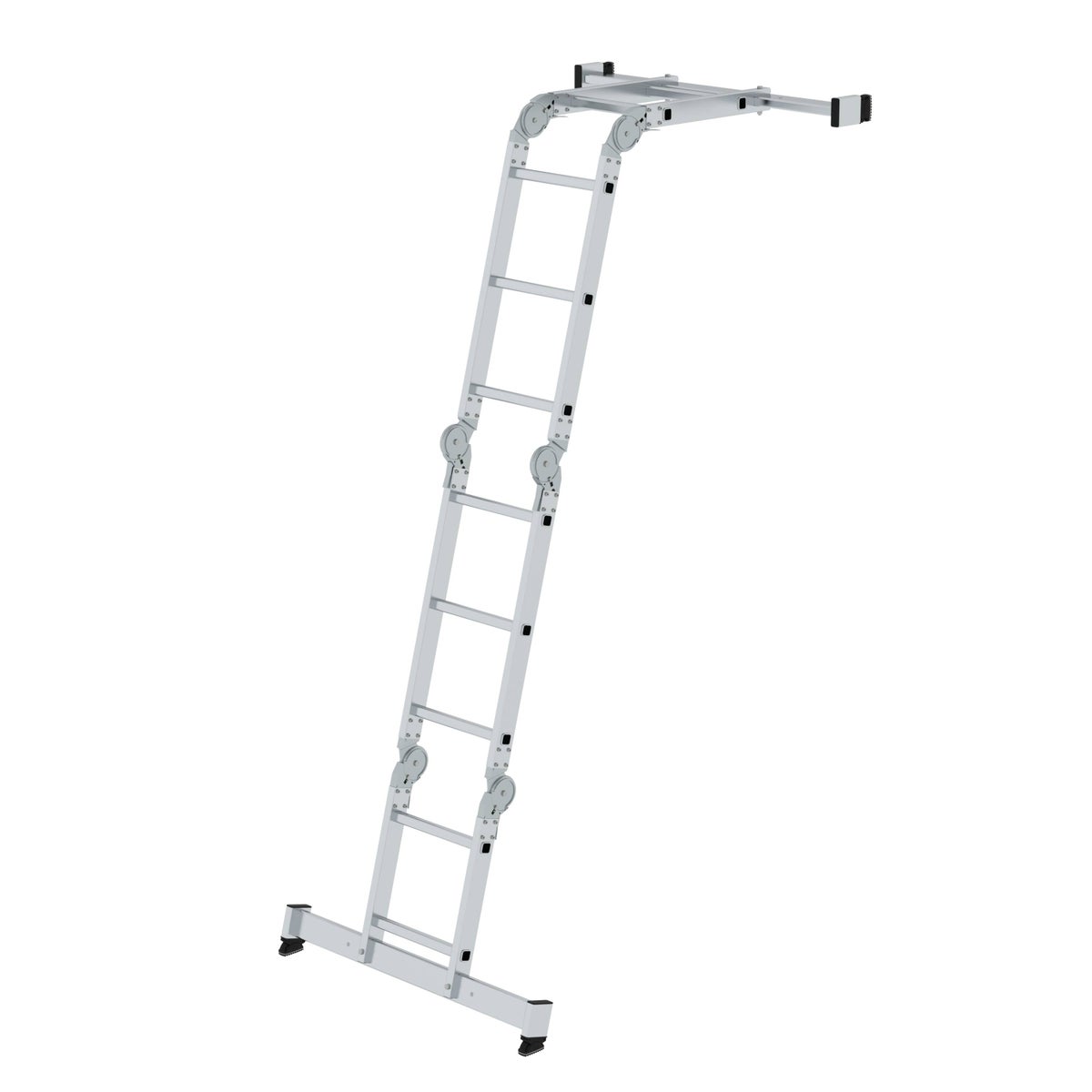 PROREGAL Multifunctionele ladder, 4-delig, met dwarsbalk en houten platform, 2 x 2 & 2 x 3 sporten