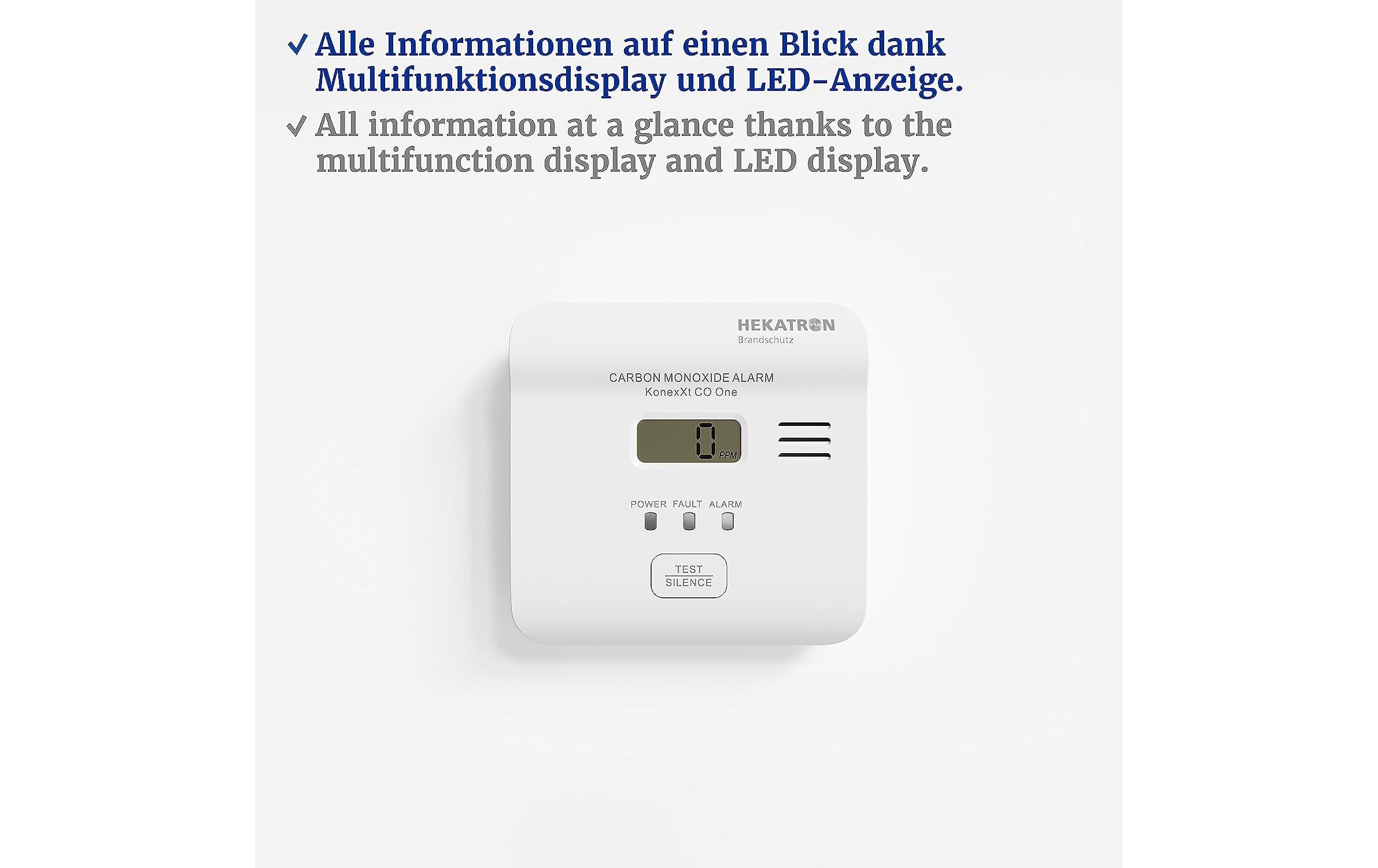 CO-Warnmelder KONEXXT CO One 85dB, IP42, elektrochemischFlexibler, zuverlässiger und langlebiger Kohlenmonoxidmelder