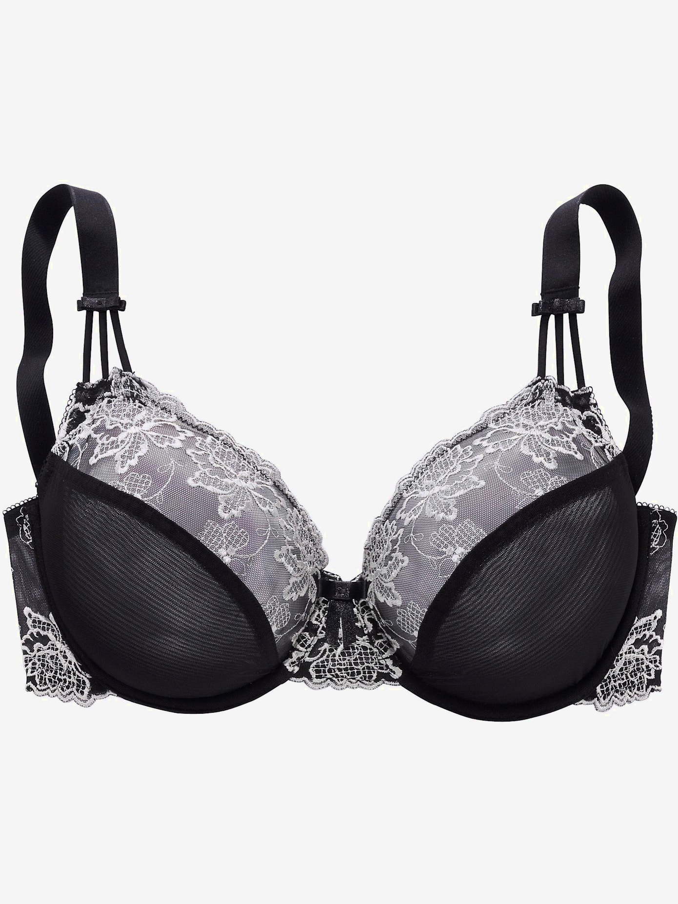 Soutien-gorge à armatures et dentelle brodée sur le haut et les côtés des bonnets