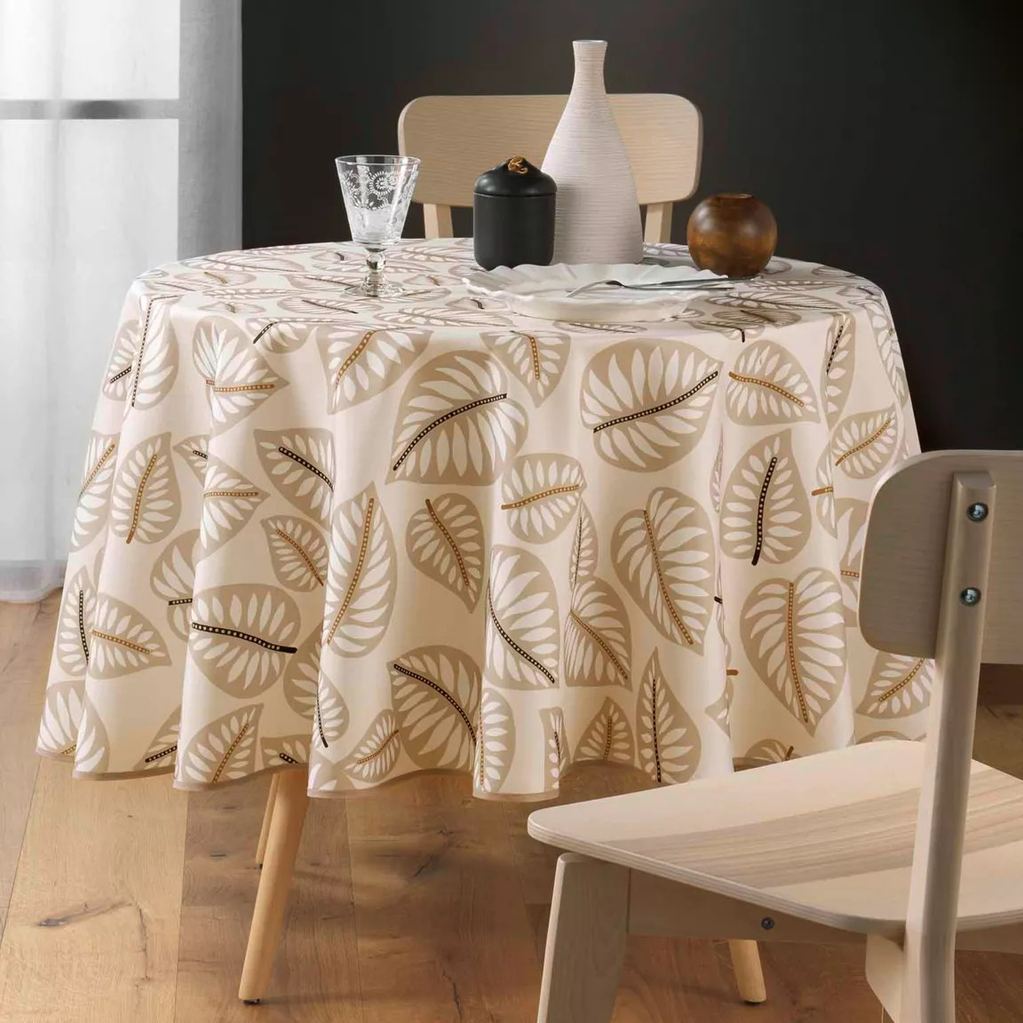 Nappe ronde anti tache (180 cm) Alma Beige