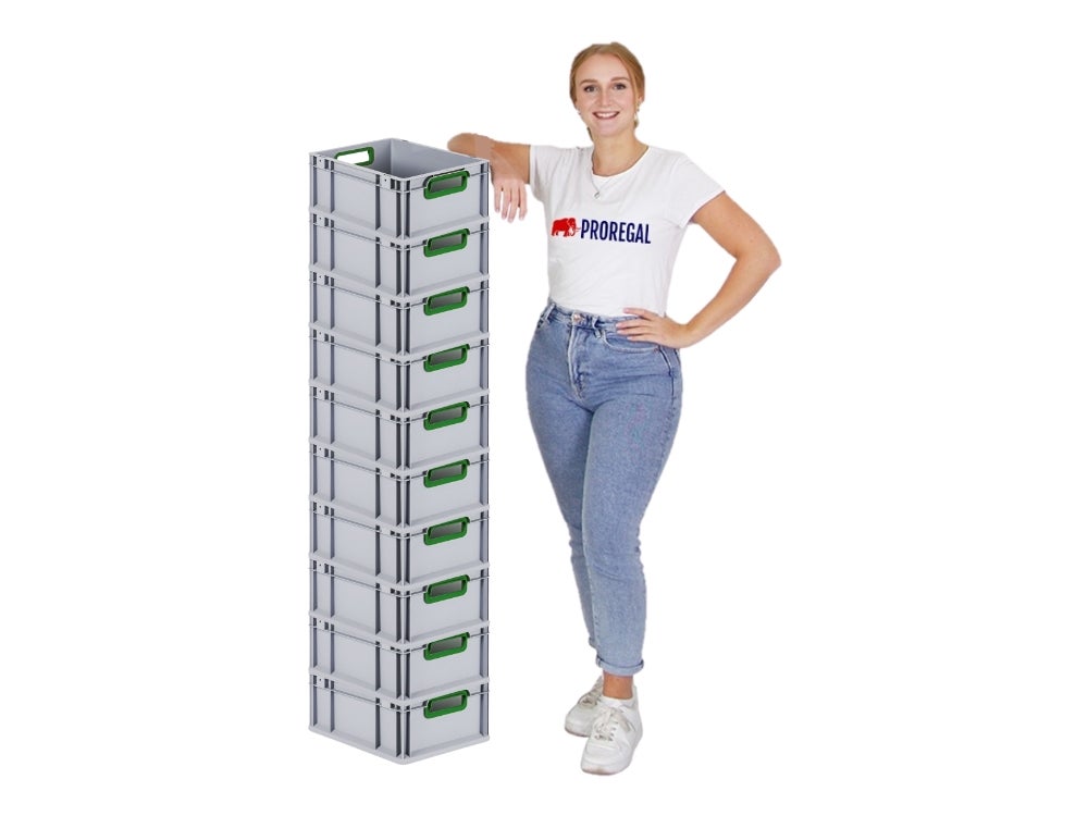 PROREGAL Eurobox Nextgen Kleur HxBxD 17 x 30 x 40 cm 16 liter Handgrepen Groen Open gladde bodem Euro container transportbox