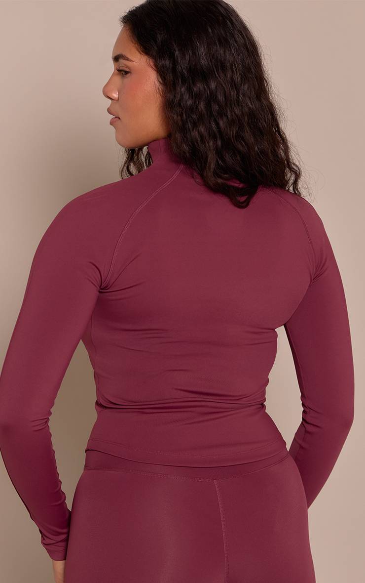 Rouge Bordeaux Veste Zippée À Manches Longues Sculptante Avec Détails De Coutures